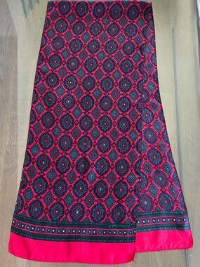 Talbots Silk Vintage Scarf, Geometric Silk Scarf, Vibrant Pink, Navy & Green